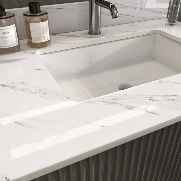 English Elm 31 Inch Marble Vanity Top - Premium Bianco Carrara Venato With Undermount Sink & 4" Backsplash W2700P194072