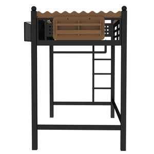 English Elm Twin Kids Platform Bed with Trundle Staircase Bookshelf and Rounded Safety Rails W1580S00380