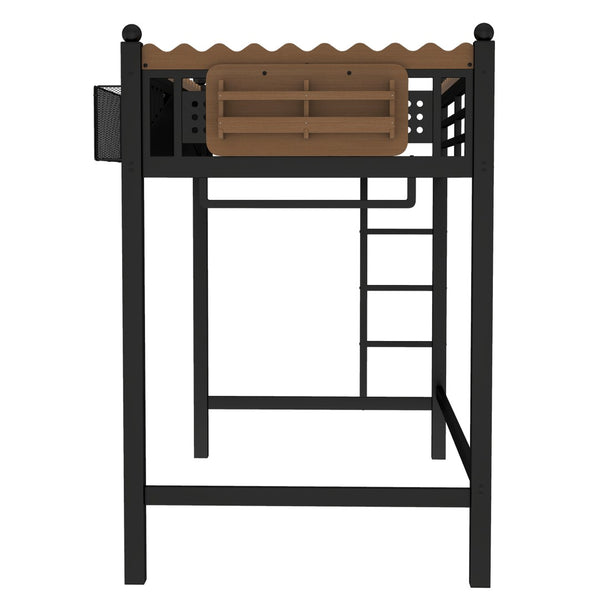 English Elm Twin Kids Platform Bed with Trundle Staircase Bookshelf and Rounded Safety Rails W1580S00380
