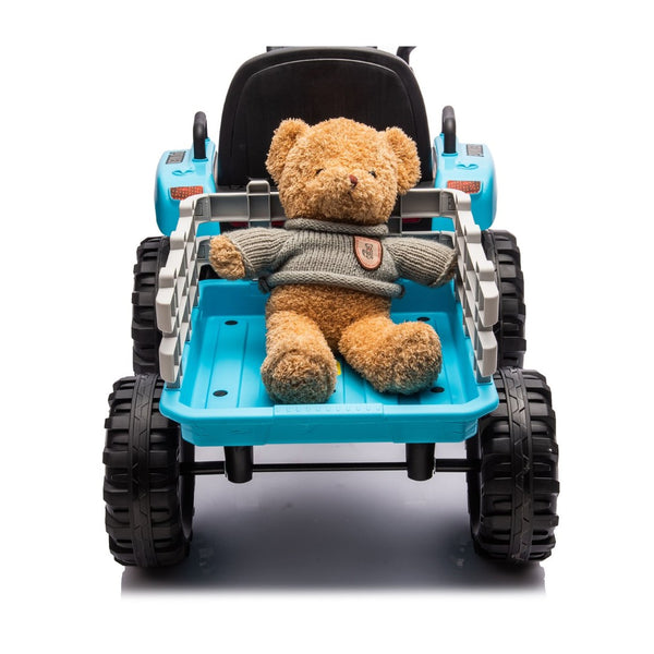 English Elm Ride on Electric Tractor Toy with Trailer 24v 400w Dual Motors Remote Control Led Blue W1578P193906