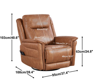 English Elm Liyasi Power Swivel Rocker Recliner Chair with 240° Rotation, Massage, Lumbar Heat, Footrest, Remote Brown W820S00058