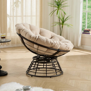 English Elm Comfortable Woven Pe Rattan Papasan Swivel Chair with Plush Cushion for Any Room W640P443549