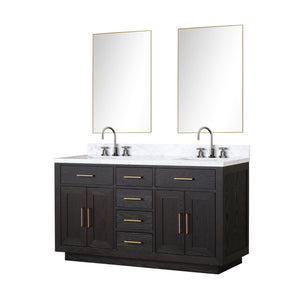 English Elm Black Oak Double Bath Vanity With Carrara Marble Top, Chrome Faucets & 28" Mirrors - Ready To Install! B2731S02172