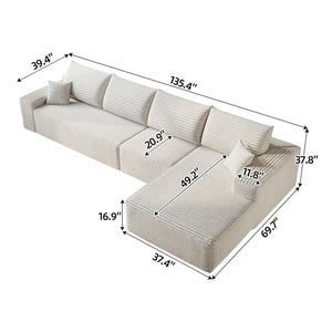 English Elm 135" Cloud Sectional Couch - Modern L-Shape Chaise Sofa With Plush Corduroy For Ultimate Comfort! W2824S00118