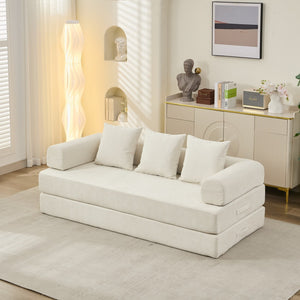 English Elm Comfy Chenille Folding Floor Sofa Bed with Armrest for Studio and Guest Rooms Beige W1143P401145