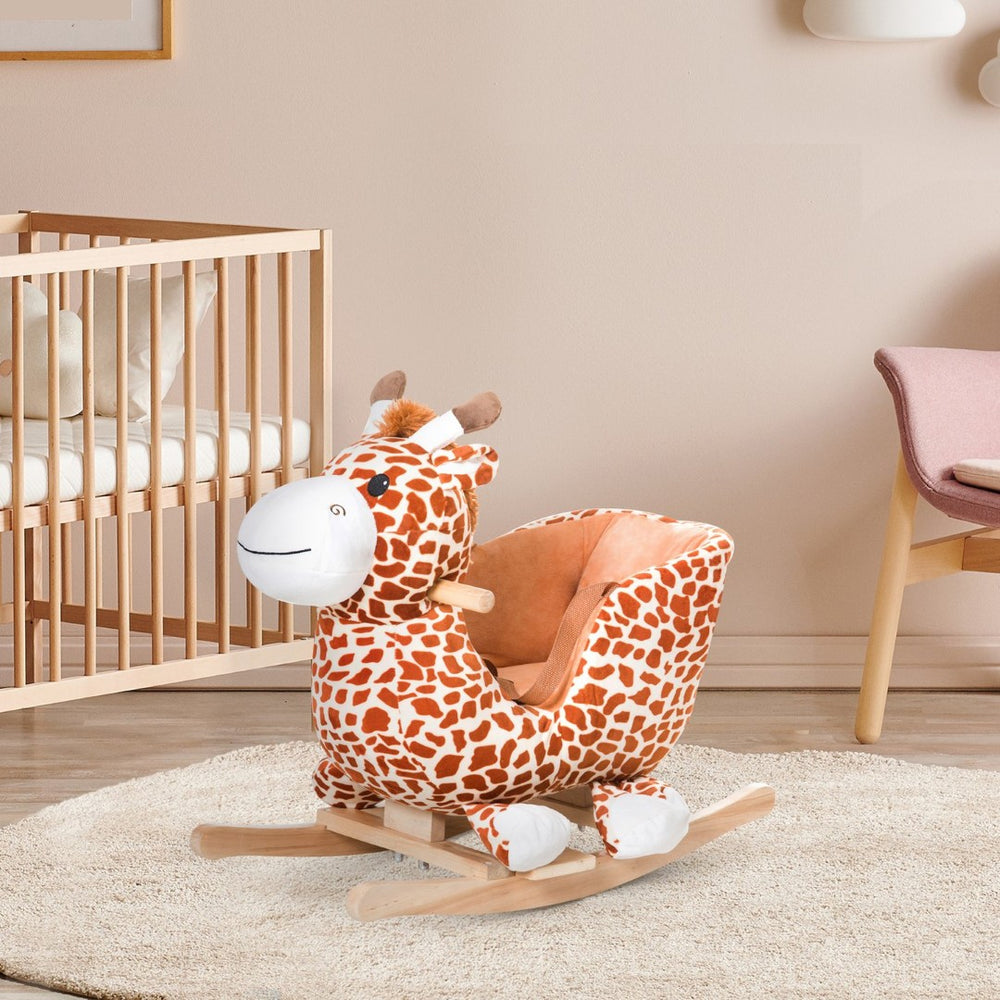 English Elm Qaba Giraffe Plush Toddler Rocking Ride on Toy with Sound and Safety Belt W2225P200647