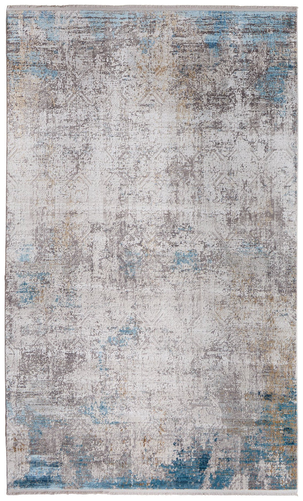 Feizy Rugs Cadiz Abstract Watercolor Area Rug - Luxurious Machine-woven Design Inspired By Spanish Elegance Ivory,Blue,Gold Viscose,Acrylic 8663889fivybluf04