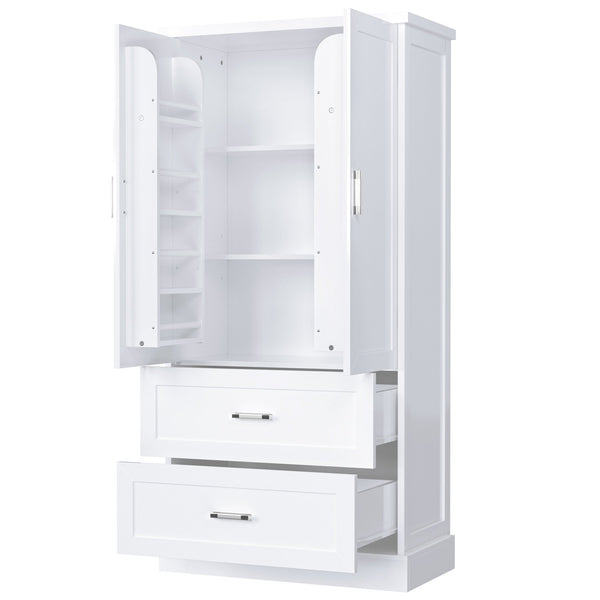 English Elm Tall Bathroom Storage Cabinet with Adjustable Shelves, Two Doors & Drawers, Space-Saving 66" Tall White N725P178675K