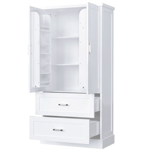 English Elm Tall White Mdf Bathroom Storage Cabinet with Adjustable Shelves and Two Lower Drawers N725S178675K