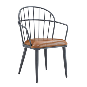 English Elm Christopher Knight Home® - Indoor Upholstered Dining Chair Set of 2 with Brown PU, Arched Back & Matte Black Metal Legs, 200lb capacity N768P227989B