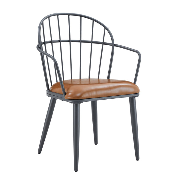 English Elm Christopher Knight Home® - Indoor Upholstered Dining Chair Set of 2 with Brown PU, Arched Back & Matte Black Metal Legs, 200lb capacity N768P227989B