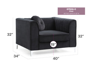 English Elm Sleek Velvet Sloped Armchair in Black — 24" Deep Seat, Chic Modern Design, Durable Construction, 32"H x 40"W x 34"D B078108436