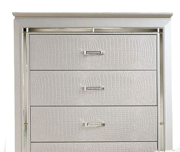 English Elm Contemporary Chic Chest with Gold Accents, Acrylic Trim, Metal Bracket Legs and Dust‑Proof Drawers Silver 42 L x 22 W x 59 H B2741P371015