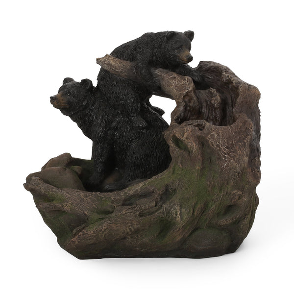 English Elm Christopher Knight Home® - 22.0" Weather-Resistant DATONA Fountain with Bears on Log, Underwater Lights & Pump for Patio Serenity 71778.00LBLK