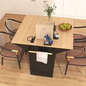 English Elm K&K Convertible 55.7" Folding Kitchen Island Cart with Power Outlet, Spice Rack, 5 Wheels, Multi-Use Black N707P186617B