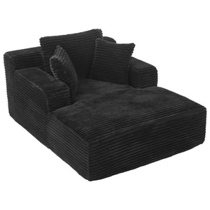 English Elm Full- Corduroy Chaise Lounge Sofa Bed 48.8" Deep Seating Modern Sleeper with Plush Pillows Black N719P288545B