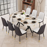 9-Piece Dining Set: Marble-Look Table & 8 Leatherette Chairs with Black Legs