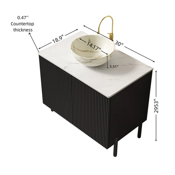 English Elm Turio Freestanding Bathroom Vanity Plywood Cabinet Sintered Stone Top Glass Basin W2615S00557