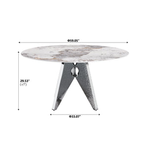 English Elm 59.05" Round Marble Dining Table - Sturdy Stainless Steel Base, Seats 6-8, Stylish For Modern Homes W1535S00463
