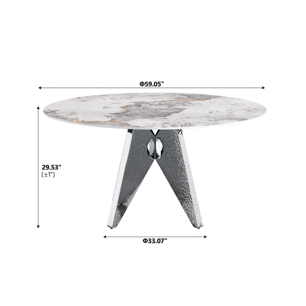 English Elm 59.05" Round Marble Dining Table - Sturdy Stainless Steel Base, Seats 6-8, Stylish For Modern Homes W1535S00463
