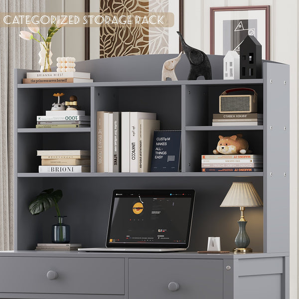 English Elm Vintage 40'' Home Executive Desk Set with Upholstered Chair and Built-In Bookshelf for Stylish Productivity Gray 44 L x 23 W x 13.5 H N733P272894E