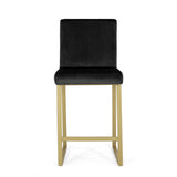 Christopher Knight Home® - Noble House - Toucanet Modern Velvet Barstools, Black and Brass - Set of 2