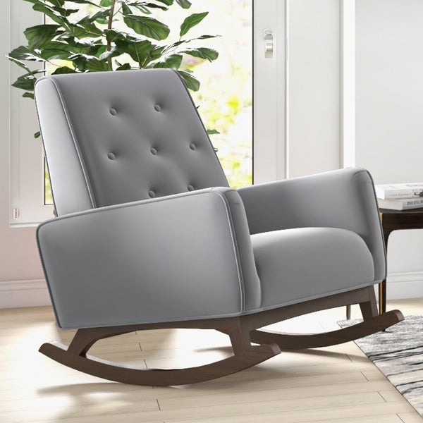 English Elm Ashcroft Furniture - Premium Demetrius Light Grey Fabric Rocking Chair with Solid Wood Frame, Stain-Resistant Comfort for Nursery, Living Room, Reading (Supports 300 lbs) B183P231989