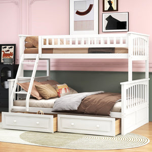 English Elm Twin Convertible Bunk Bed with Built-In Rolling Drawers and Solid Pine/MDF Frame, Space-Saving Durable Design White N7090004020K