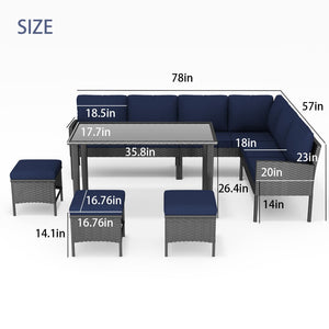 English Elm Small Space Outdoor Wicker Dining Set with Tempered Glass Table and Cushioned Seating W2071P281587