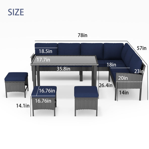 English Elm Small Space Outdoor Wicker Dining Set with Tempered Glass Table and Cushioned Seating W2071P281587