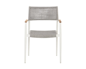 Sunpan Nava Stackable Dining Armchair Set – Elegant Teak and Aluminum Design for Indoor or Outdoor Spaces White