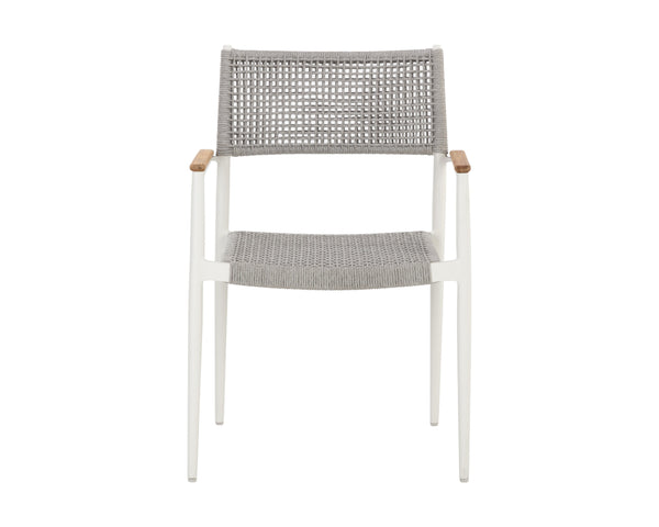 Sunpan Nava Stackable Dining Armchair Set – Elegant Teak and Aluminum Design for Indoor or Outdoor Spaces White
