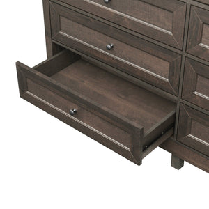 English Elm Wood Rustic Storage Dresser with 9 Drawers, Silver Handles and X Side Accents for Stylish Storage Brown N709P288888D