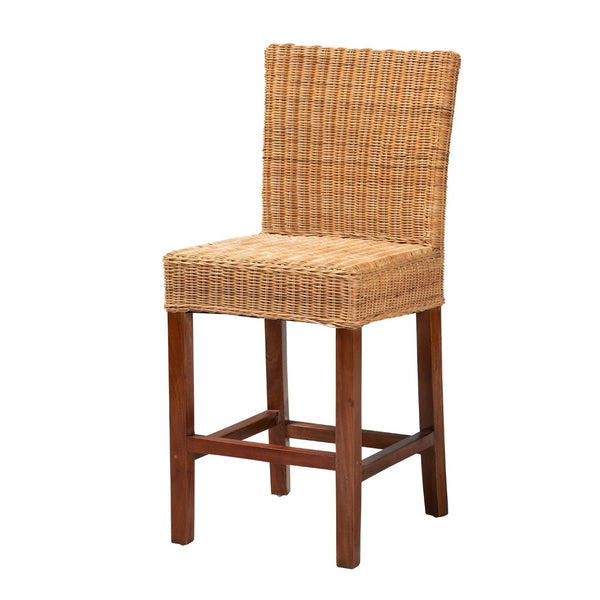 English Elm Modern Woven Rattan Mahogany Wood Counter Stool Bohemian Kitchen Seating B2750P470072
