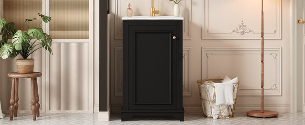 English Elm 20-inch Bathroom Vanity with Ceramic Sink, Modern Freestanding Single Vanity with Soft-Close Doors and Adjustable Shelf for Ample Organized Storage Black N710P317678B
