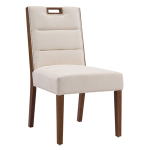 English Elm Upholstered Armless Dining Chairs Rubberwood Frame Minimalist Set of 2 for Compact Spaces Beige,Walnut N768P391163W