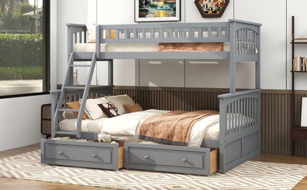 English Elm Twin Convertible Bunk Bed with Built-In Rolling Drawers and Solid Pine/MDF Frame, Space-Saving Durable Design Gray N7090004020E