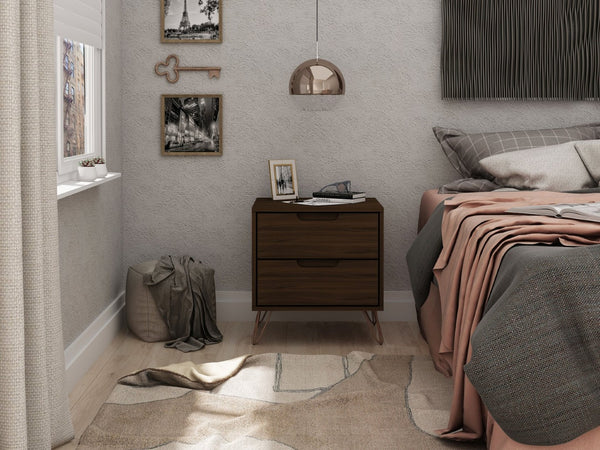 English Elm Rockefeller 20" Chestnut Brown Nightstand - Mid-Century 2-Drawer Design With Custom Handle Options B365P398169-GIGA