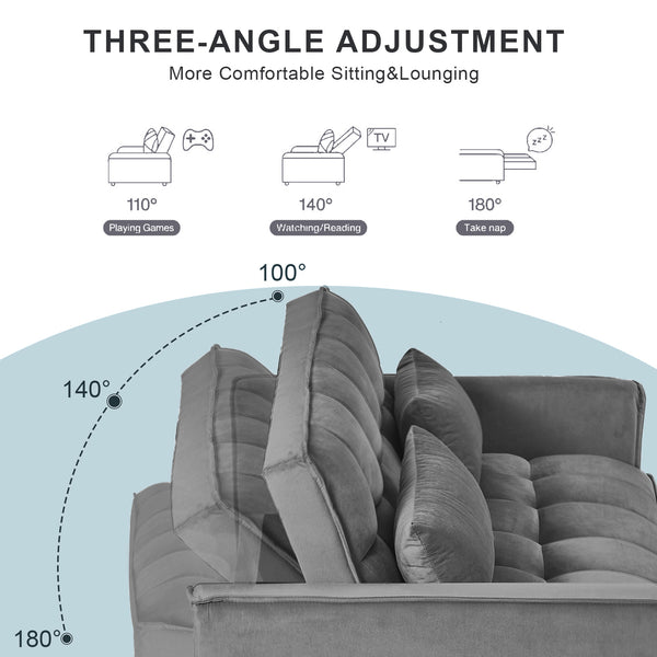 English Elm 3 Velvet Convertible Sleeper Sofa Bed with Pull-Out, Adjustable Back, Side Pockets & Pillows — Dark Gray W2121P289395