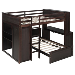 English Elm Full Twin Loft Bed with Desk Wardrobe Shelves Pine Wood Frame Kids Bedroom Espresso LT000821AAP-1