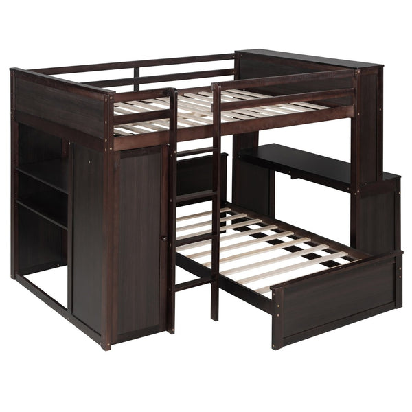 English Elm Full Twin Loft Bed with Desk Wardrobe Shelves Pine Wood Frame Kids Bedroom Espresso LT000821AAP-1
