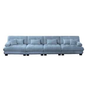 English Elm 4-Seater Plush Chenille Sectional Sofa with Deep Cloud Seats, Modular Design & Bolster Arms for Comfort and Style Blue W714S01085