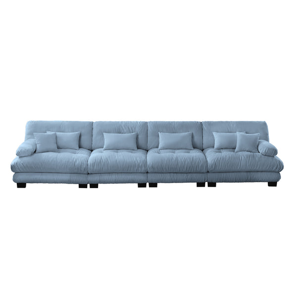 English Elm 4-Seater Plush Chenille Sectional Sofa with Deep Cloud Seats, Modular Design & Bolster Arms for Comfort and Style Blue W714S01085