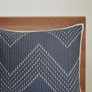 English Elm 3 Pomona Embroidered Cotton Quilt Set Navy King/Cal King – Chevron Taupe Reverse, Antimicrobial, Cozy Modern Bedding B03596540