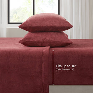 English Elm 4 Pcs King Micro Plush Sheet Set In Luxurious Burgundy - Ultra-Soft, Warm, & Easy Care Bedding Set B035P319761
