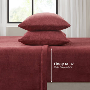 English Elm 4 Pcs Micro Plush Sheet Set In Luxurious Burgundy - Ultra-Soft, Cozy, Deep-Pocket Bedding For Comfort B035P319759