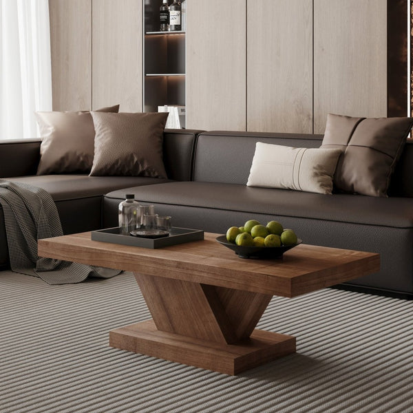 English Elm 47" X-base Oak Wash Coffee Table Solid Veneer Sculptural Frame for Living Room Walnut W1435P337639