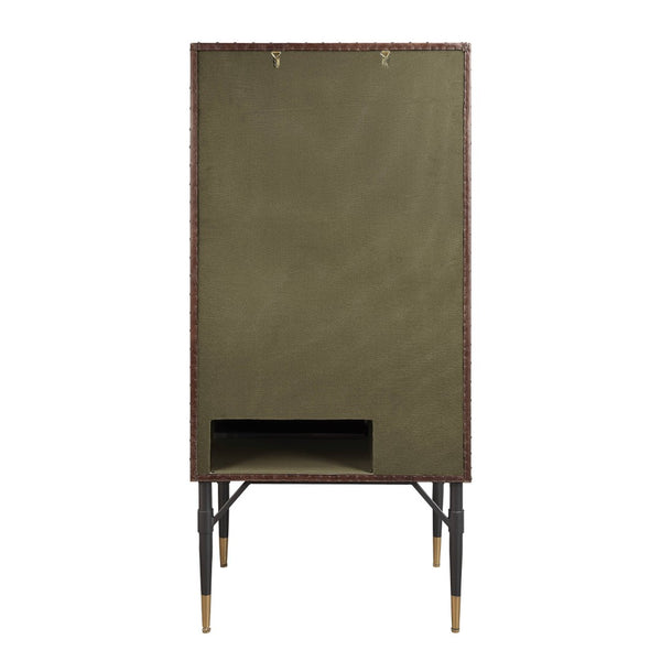 English Elm Yoela Leather Trim Wine Cabinet with Nailhead Detail and Four Door Bar Storage B2726P457655