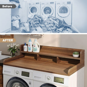 English Elm Washer Dryer Wood Look Shelf Topper with Raised Edge Double Layer Laundry Organizer Dark Walnut W2641P446883