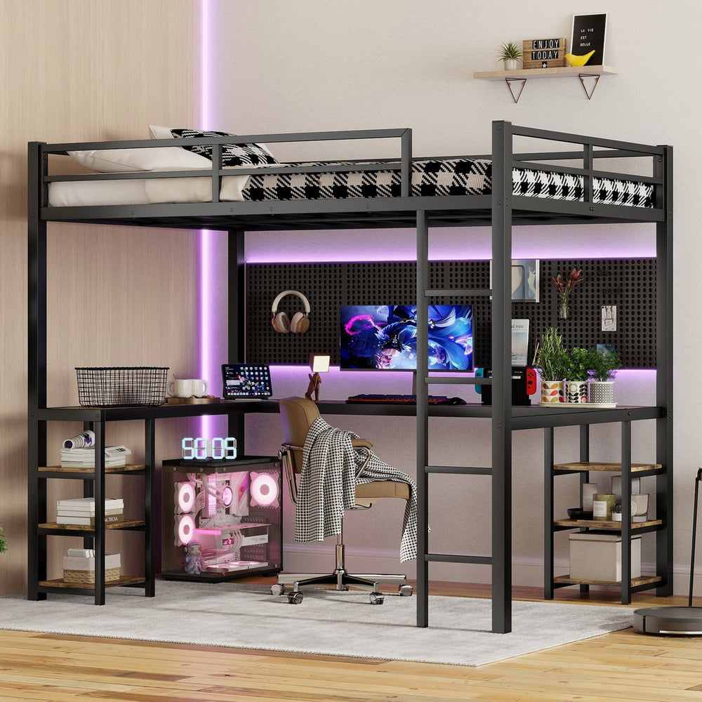 English Elm Full Xl Metal Loft Bed With Integrated Desk & Shelves – Stylish, Safe & Space-Saving Design In Black W1580S00046